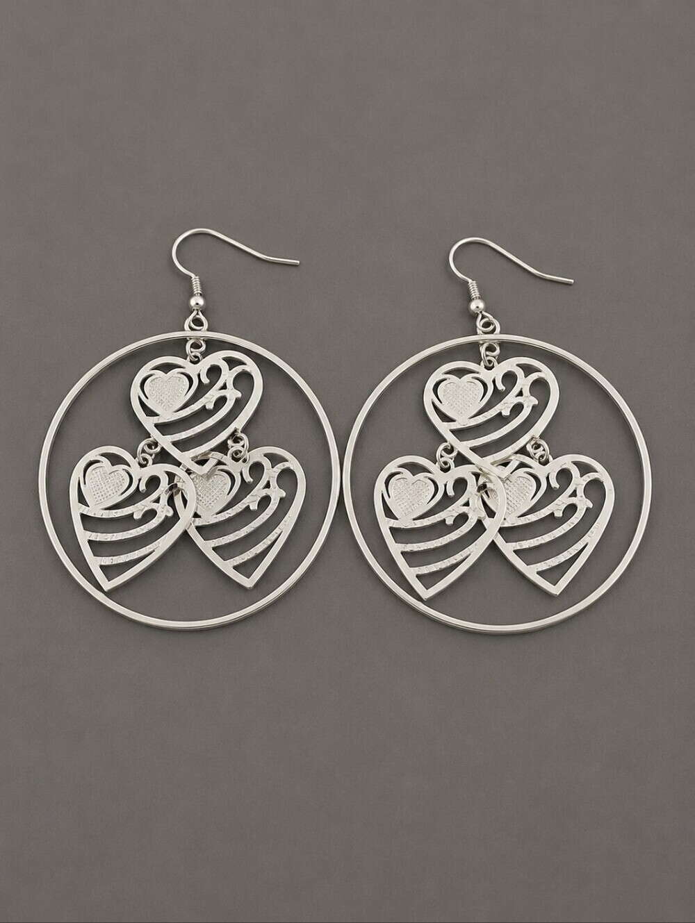 3/$30 Jumbo Heart Cluster Orbit Circle Valentine's Dangle Hook Earrings